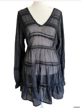 Free People lace and sheer Black V-Neck Tiered Women's Dress